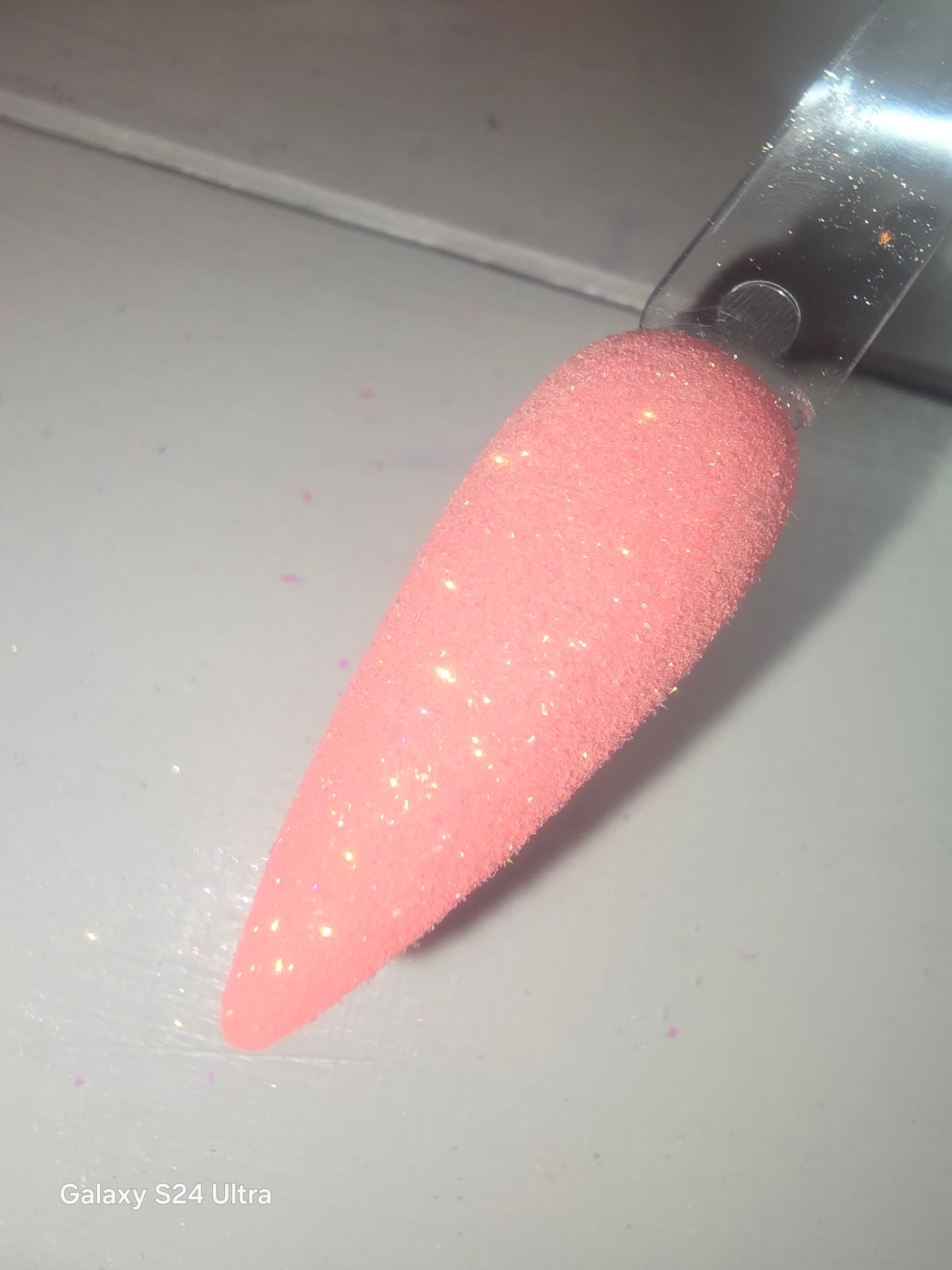 Flamingo Bay, coral to pink temp , flakes dip powder