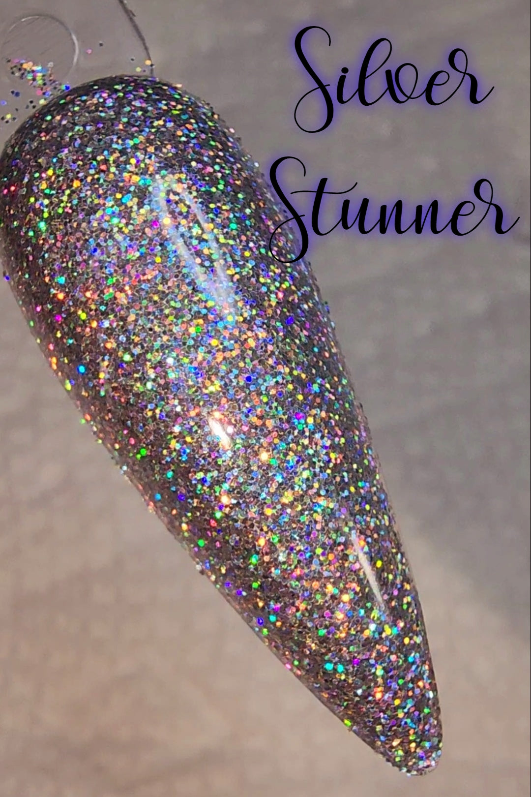 Silver Stunner, silver halographic glitter dip powder