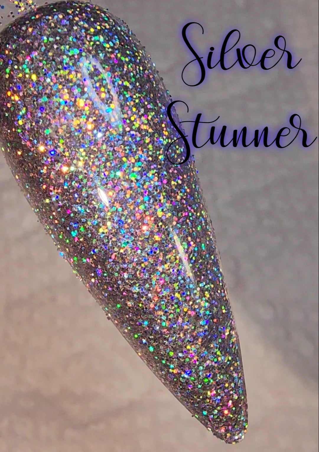 Silver Stunner, silver halographic glitter dip powder