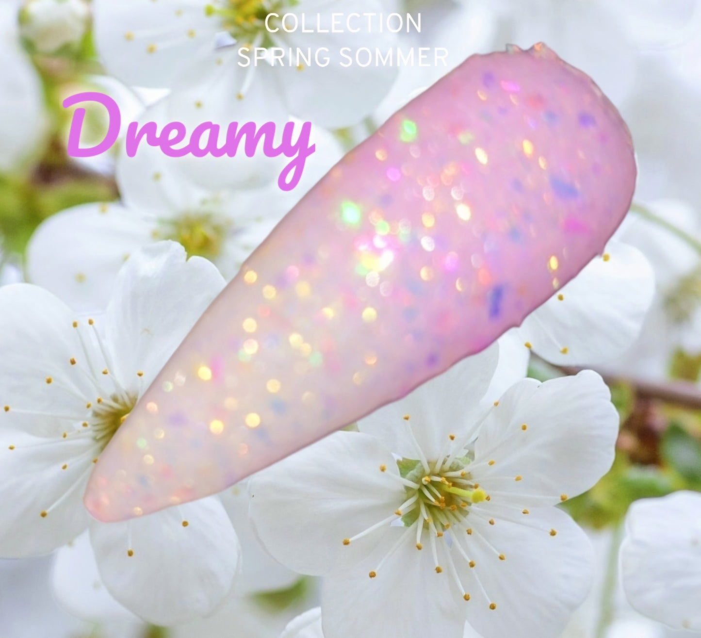 Dreamy, baby pink flake and glitter dip powder