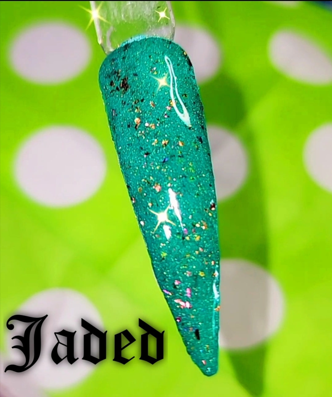 Jaded, solid jade green dip powder with gold Foil