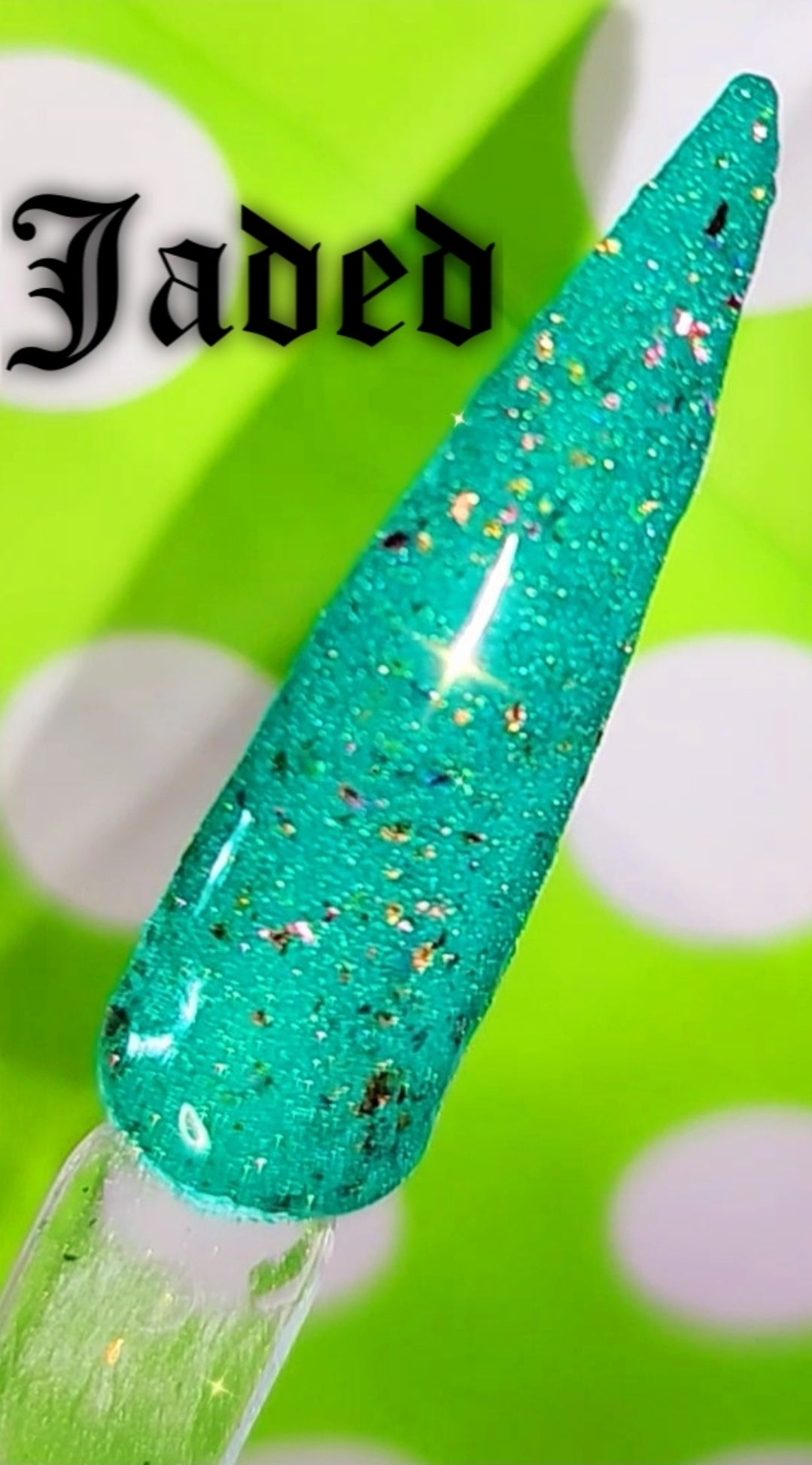 Jaded, solid jade green dip powder with gold Foil