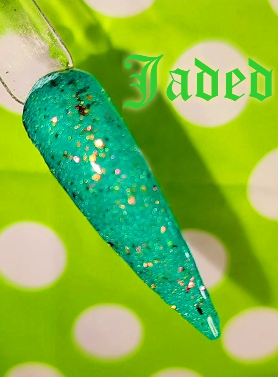 Jaded, solid jade green dip powder with gold Foil