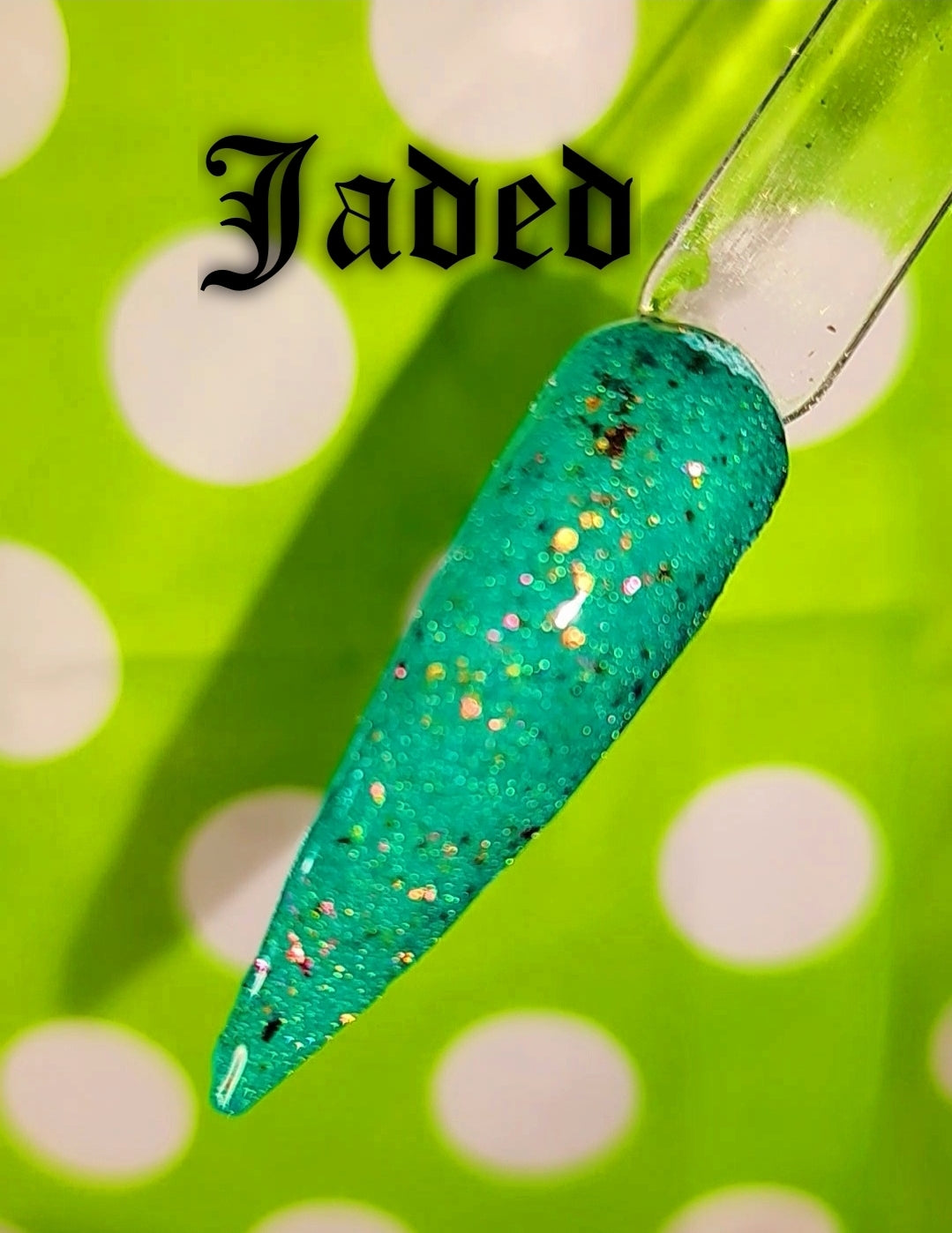 Jaded, solid jade green dip powder with gold Foil