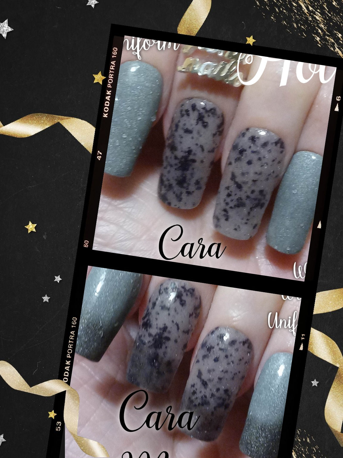 Cara mīa black to white foil Wednesday Adams theme dip powder